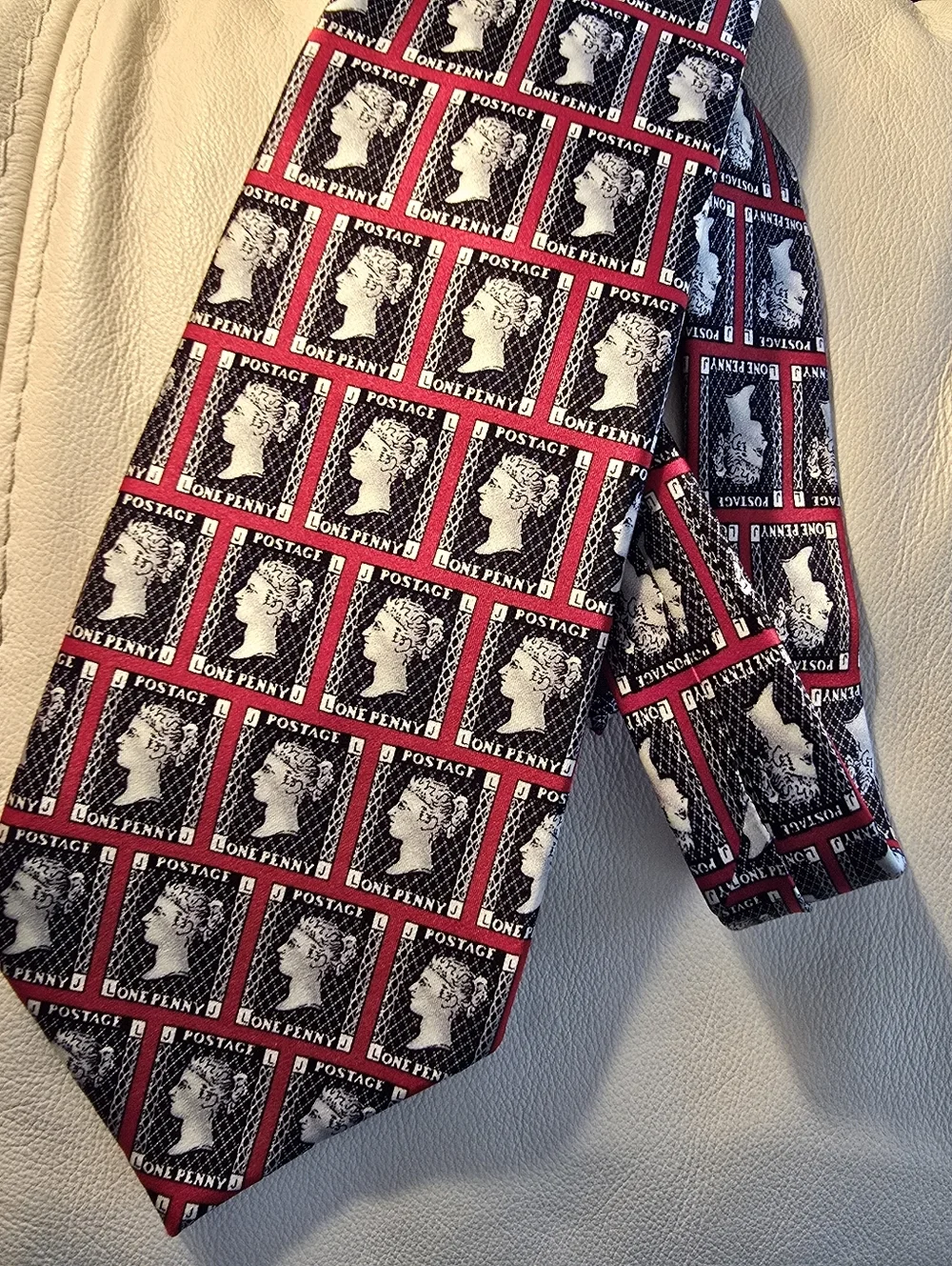 Museum Artifacts Men's Penny Black Postage Stamp Silk Necktie